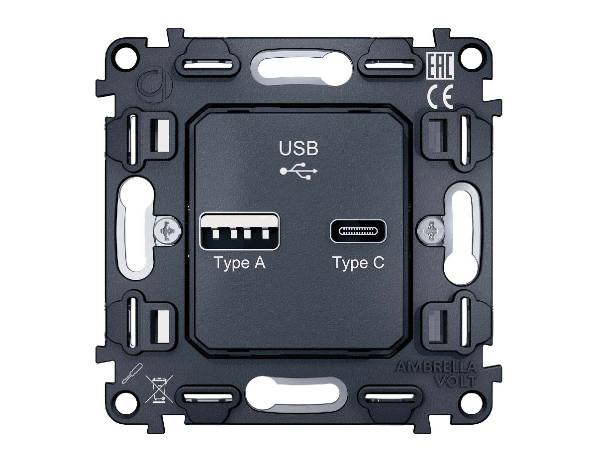 Механизм розетки 2USB A+C 20W (быстрая зарядка) Ambrella Volt Quant VM177 в #REGION_NAME_DECLINE_PP#
