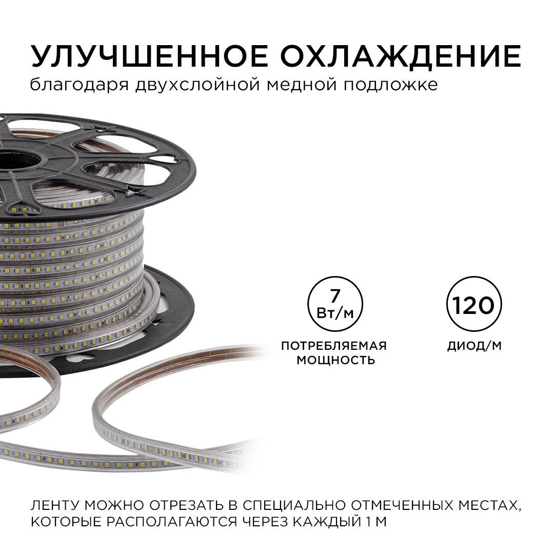 Светодиодная лента Apeyron Эконом 220В 2835 7Вт/м 3000К 50м IP65 O17-07 в Санкт-Петербурге