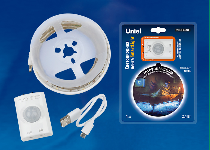 Светодиодная лента Uniel ULS-R21-2,4W/4000K/1,0M/RECH SENSOR Smart Light блистер в Санкт-Петербурге
