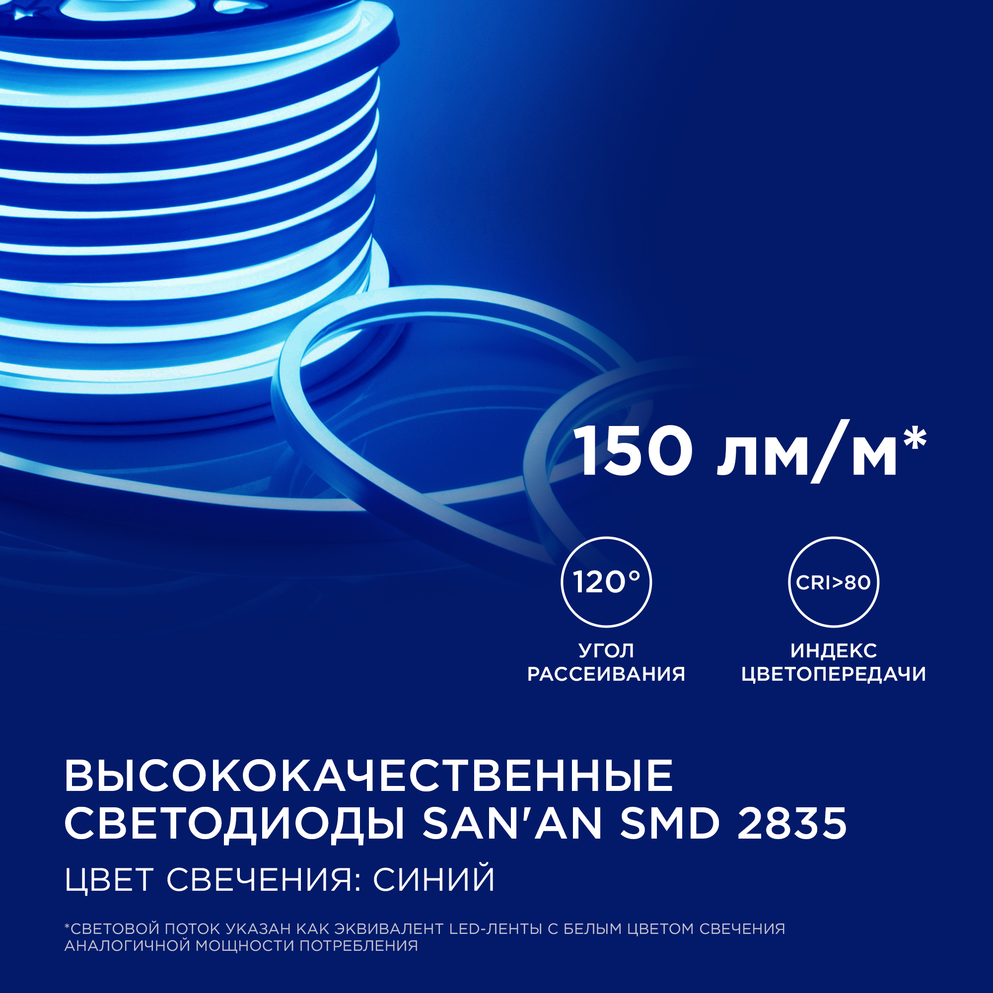 Светодиодный неон мини Apeyron 220В 5,5Вт/м smd2835 120д/м IP65 50м синий 17-35 в Санкт-Петербурге