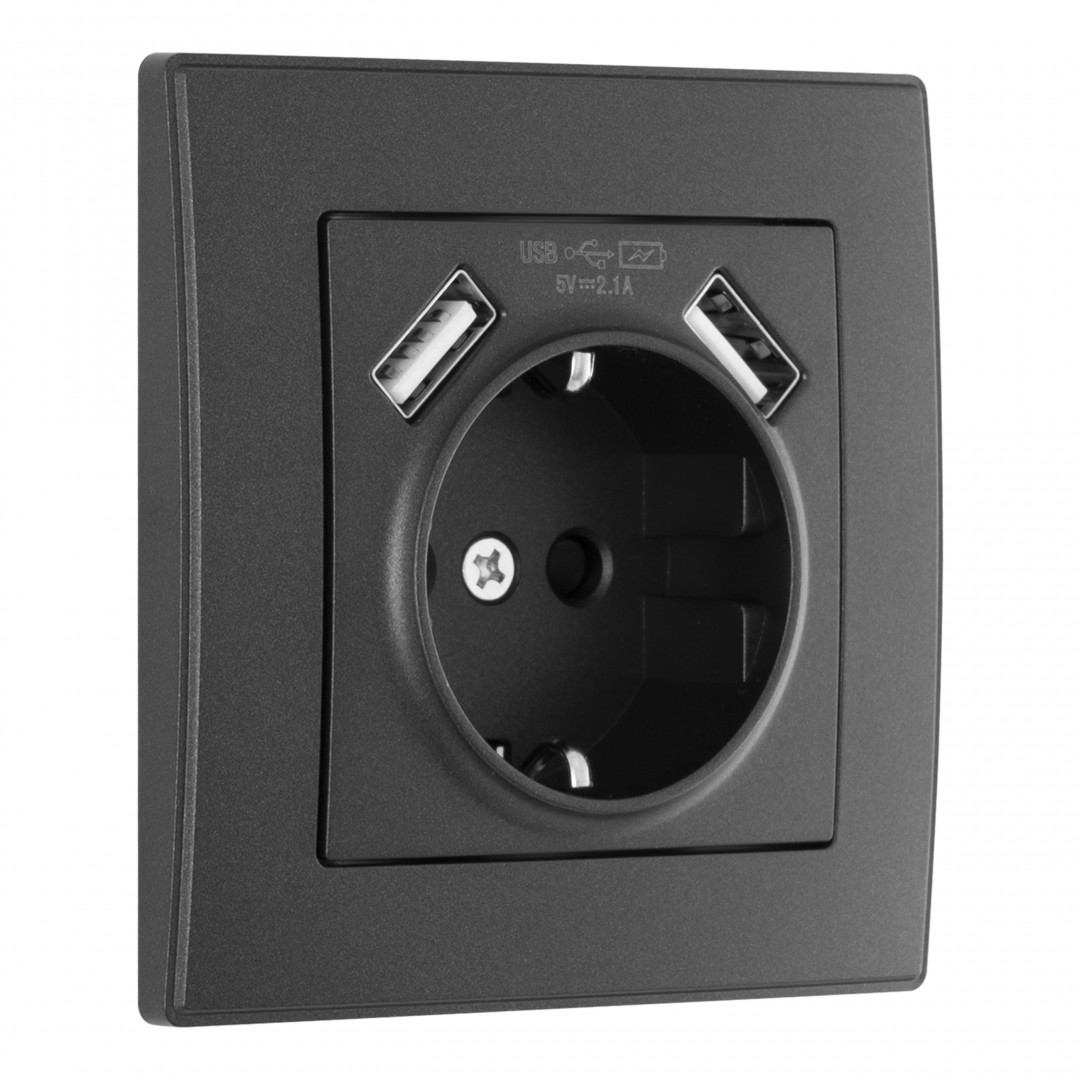 Комплект розетки с/з и шторками + USB и рамкой Arte Milano SET06-1-47-1 black в Санкт-Петербурге