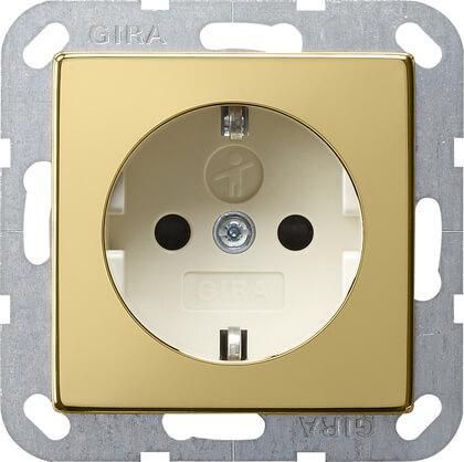Розетка Gira System 55 Schuko с/з со шторками 16A 250V безвинтовой зажим латунь/кремовый 0453614 в Санкт-Петербурге