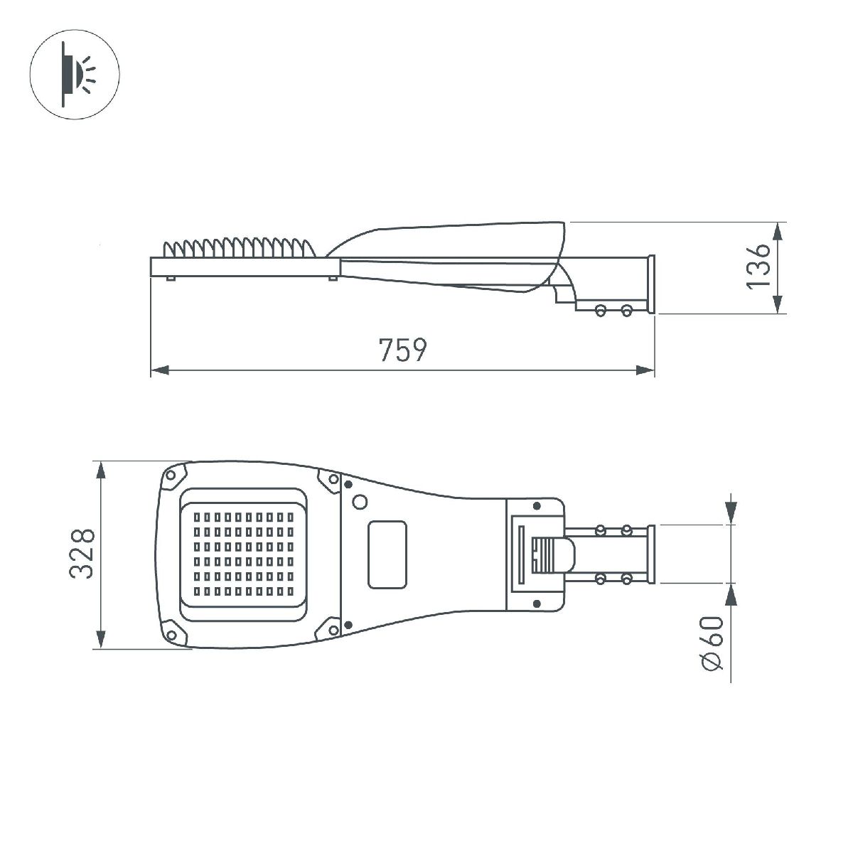 Уличный консольный светильник Arlight OXOR-GRES-759х328-200W Day4000 (GR, 150x80 deg, 230V) 055499 в Санкт-Петербурге