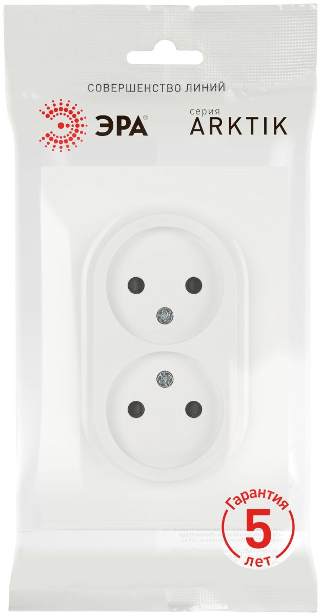 Розетка Эра Arktik 16-2107-08 без заземления двойная 2X2P 16А-250В белый матовый Б0071688 в Санкт-Петербурге