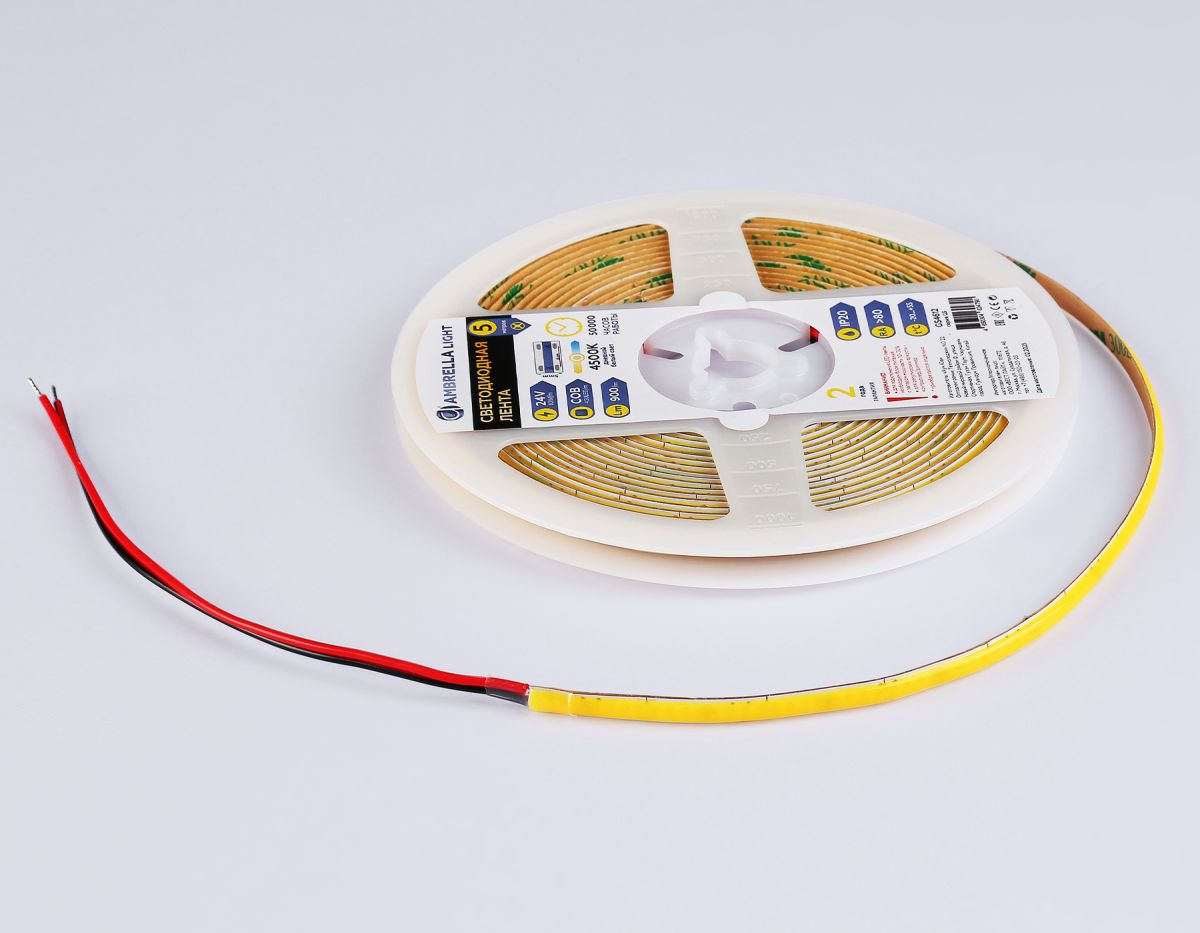 Светодиодная лента Ambrella Light Illumination COB 400Led/10W m/ 24V IP20 4500K/ 5m*5mm*2.1mm (2 конт.) GS4612 в Санкт-Петербурге