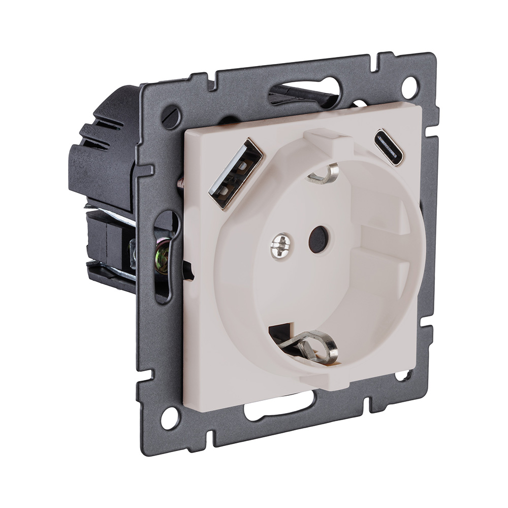 Розетка штепсельная SCHUKO 16A/250 В с USB A+C 20W, кашемир матовый Kollinger REA-004CM для Aspekt, Eleganz, Reflex в #REGION_NAME_DECLINE_PP#