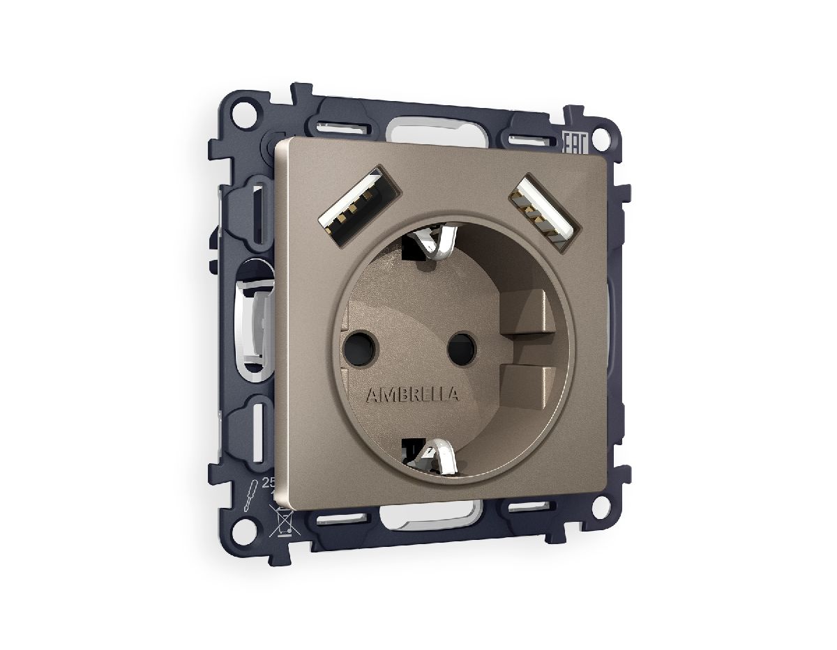 Комплект механизма розетки 2USB A+A 18W (быстрая зарядка) с/з Ambrella Volt Alfa MA639010 в Санкт-Петербурге