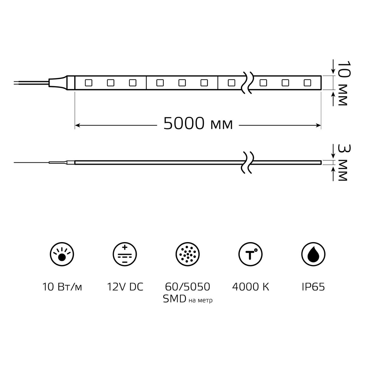 Светодиодная лента Gauss Basic 12В 5050 10Вт/м 4000K 5м IP65 BT053 в Санкт-Петербурге