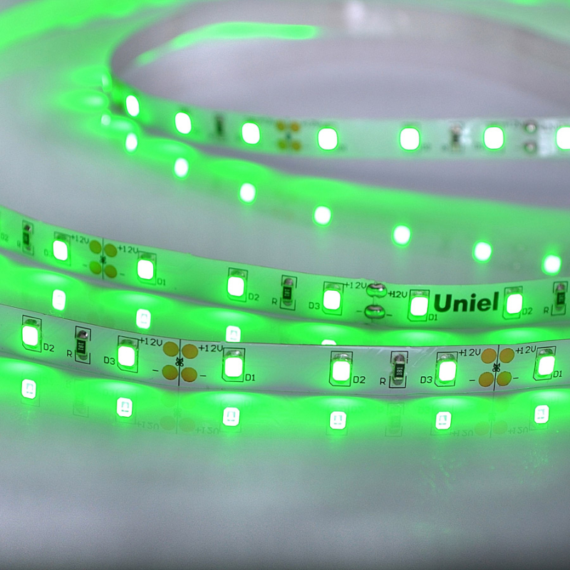 Светодиодная лента Uniel ULS-M11-2835-60LED/m-8mm-IP20-DC12V-4,8W/m-5M-GREEN PROFI катушка в герметичной упаковке в Санкт-Петербурге