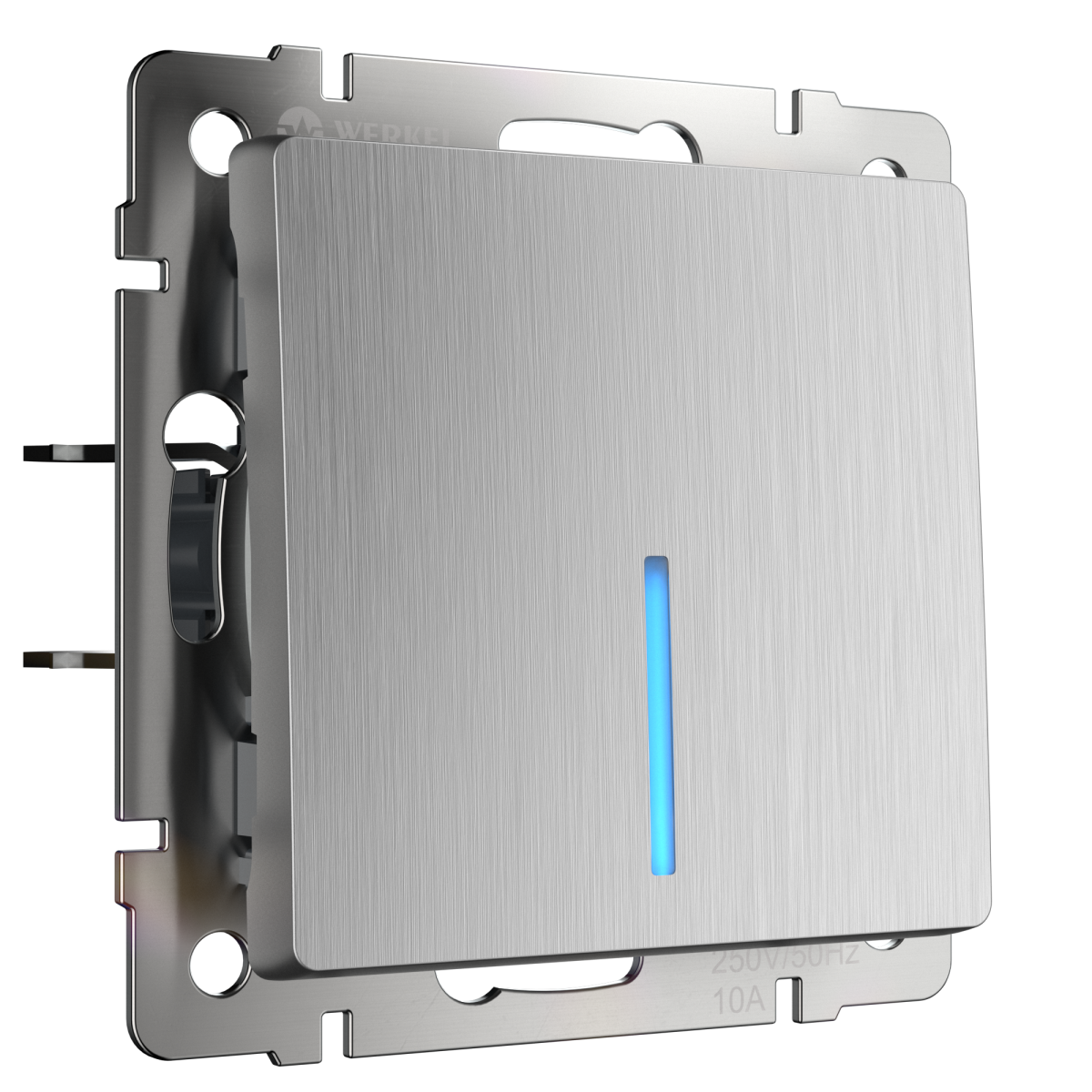 Выключатель одноклавишный с подсветкой Werkel (cеребряный рифленый) W1110109 4690389157578 a050902 в Санкт-Петербурге