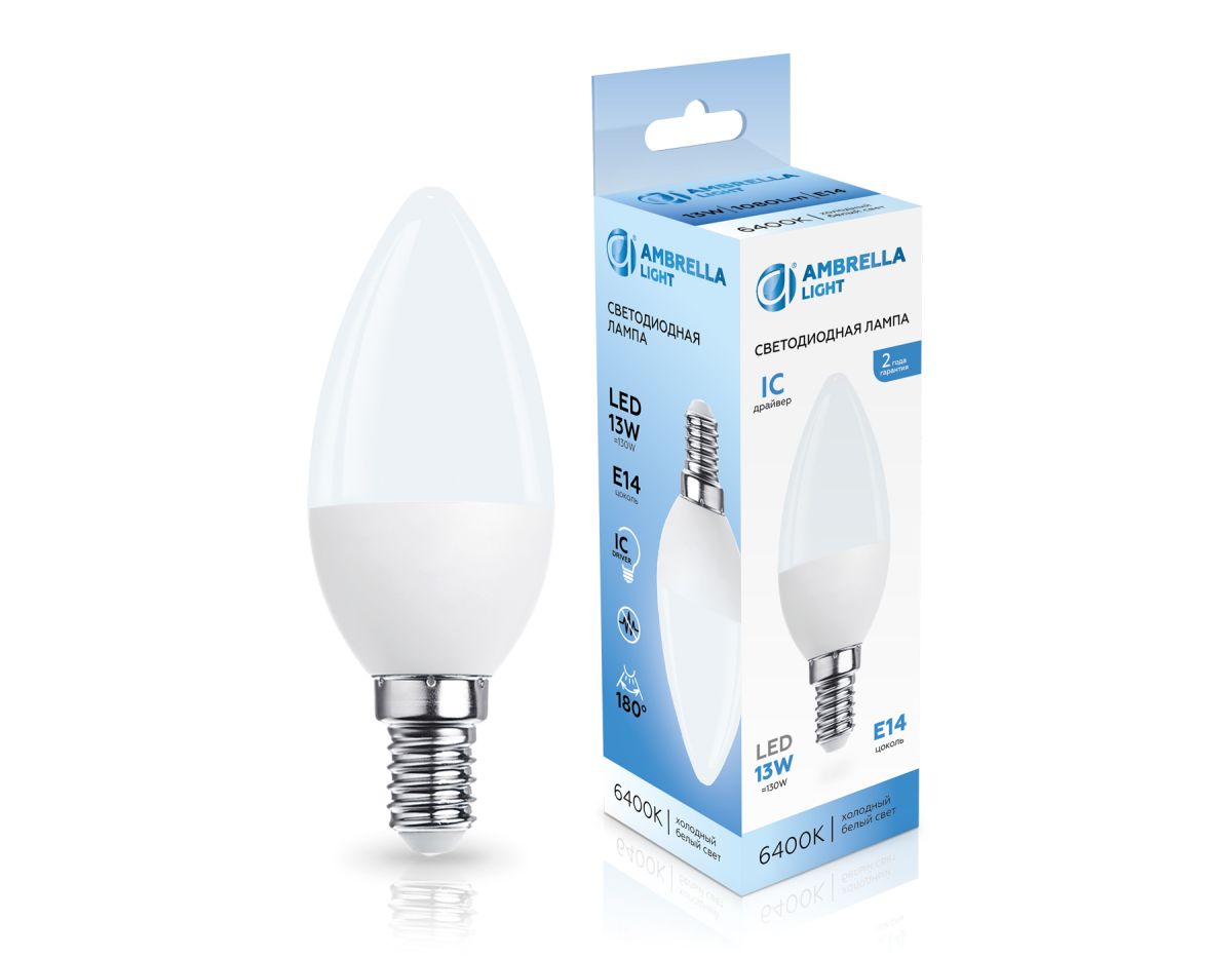 Светодиодная лампа Ambrella Light Bulbing E14 13W 6400K свеча 371316 в Санкт-Петербурге