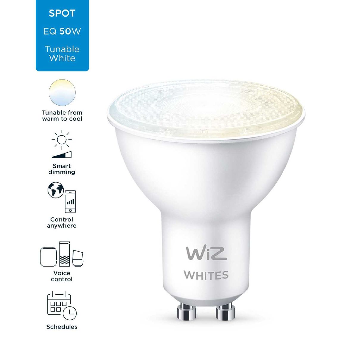 Умная светодиодная лампа Wiz Wi-Fi BLE50WGU10927-65TW 1PF/6 GU10 4,7W 2700K 929002448302 в Санкт-Петербурге