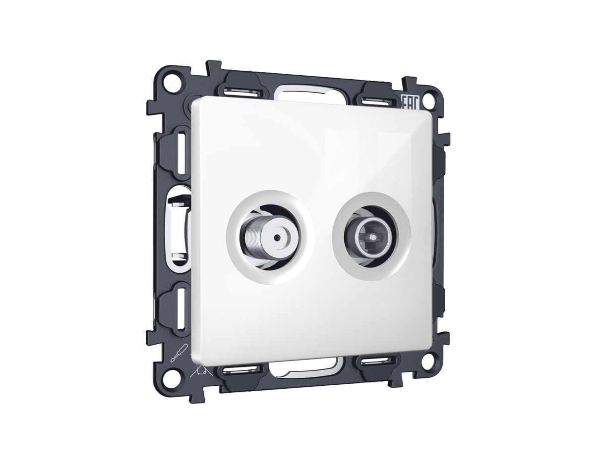 Комплект механизма розетки TV оконечной + SAT 5-862MHz 3.5dB/950-2150MHz 3.5dB Alfa Белый глянец Quant Ambrella Volt MA113310 (AP1133, VM217) в Санкт-Петербурге