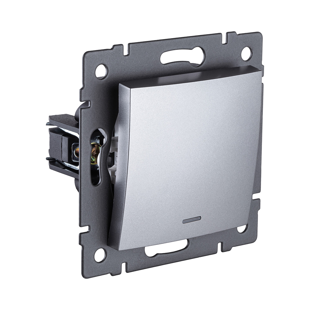 Выключатель кнопочный 1-клавишный 10А/250В с LED подсветкой, изогнутый, серый Kollinger REA-R-013GY для Aspekt, Eleganz, Reflex в Санкт-Петербурге