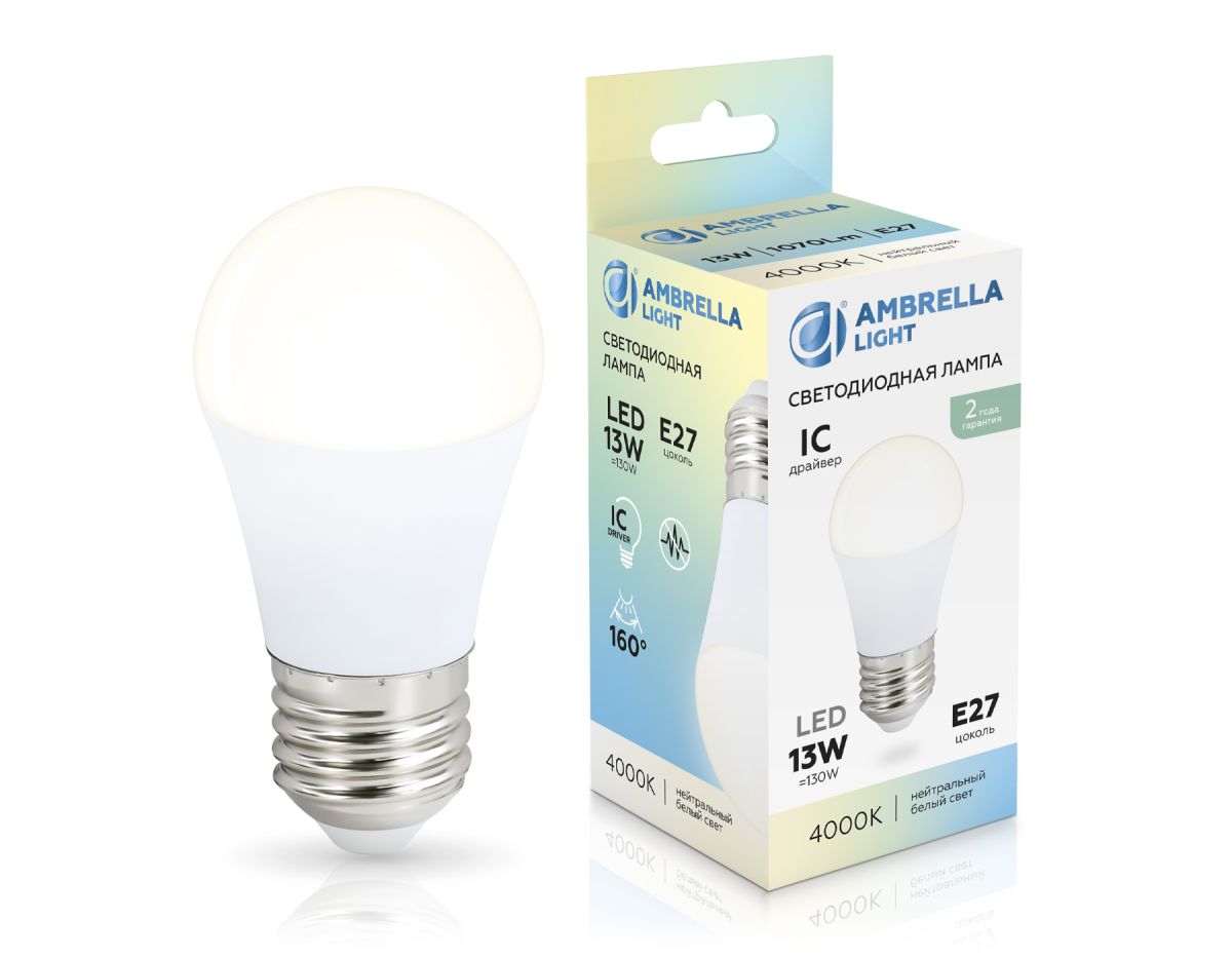 Светодиодная лампа Ambrella Light Bulbing E27 13W 4000K шар 451304 в Санкт-Петербурге