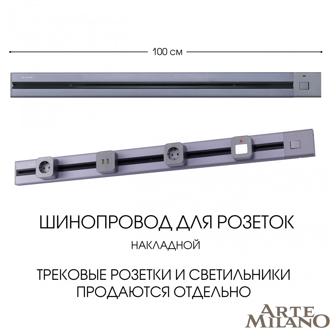 Накладной шинопровод с выключателем Arte Milano Am-track-sockets 385201TOB/100 Grey в Санкт-Петербурге