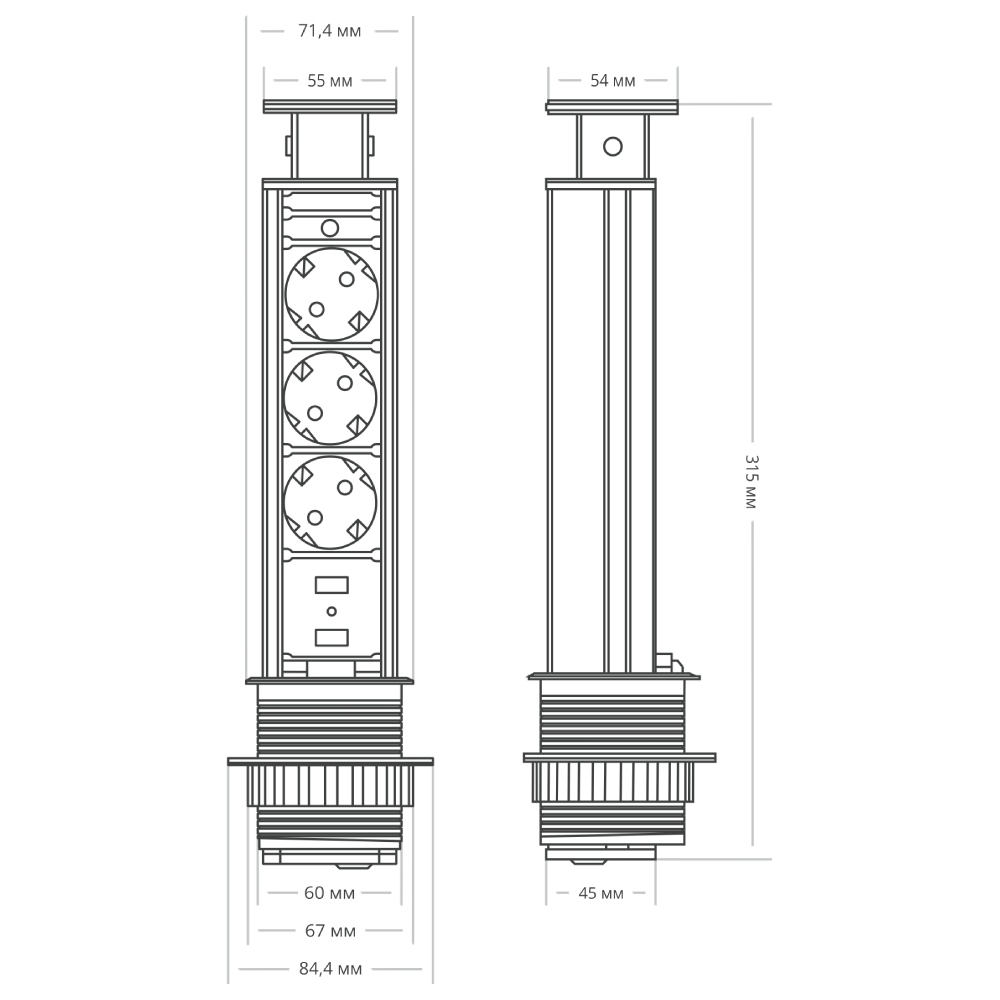 Блок розеток 105S (3 секции и 2 USB) Mebax 00-00001166 в Санкт-Петербурге