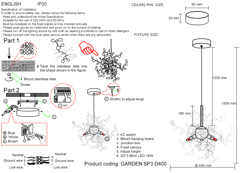 Подвесной светильник Crystal Lux GARDEN SP3 D400 GOLD в Санкт-Петербурге