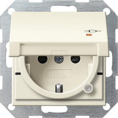 Розетка Gira System 55 Schuko с/з со шторками крышкой 16A 250V безвинтовой зажим кремовый глянцевый 276301 в Санкт-Петербурге