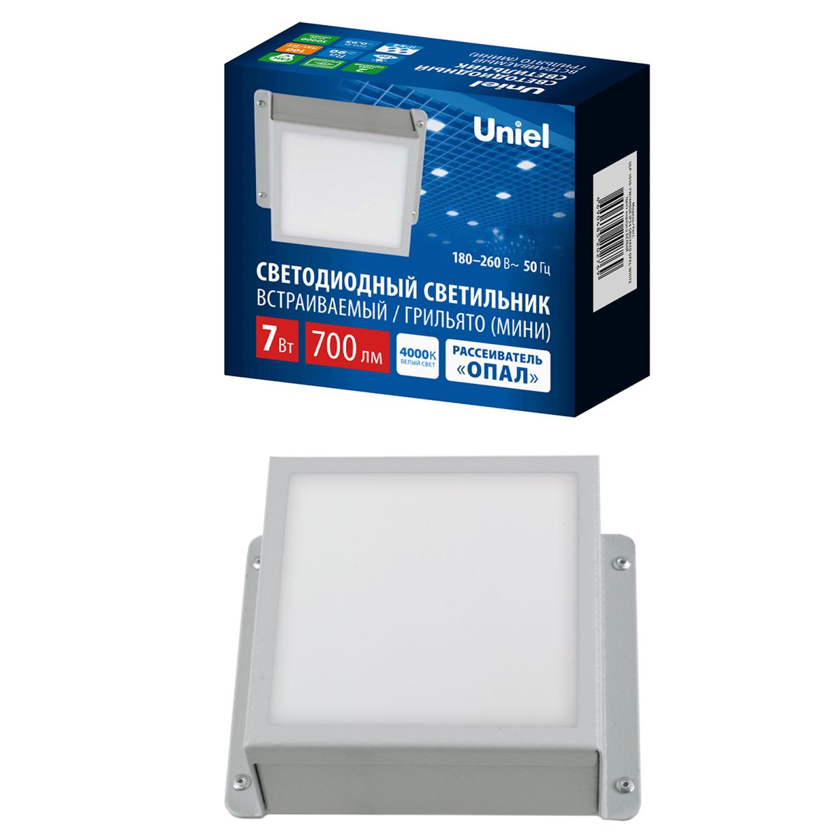 Встраиваемый светильник Uniel ULP-1010-7W/4000K IP54 GRILYATO OPAL WHITE UL-00012839 в Санкт-Петербурге
