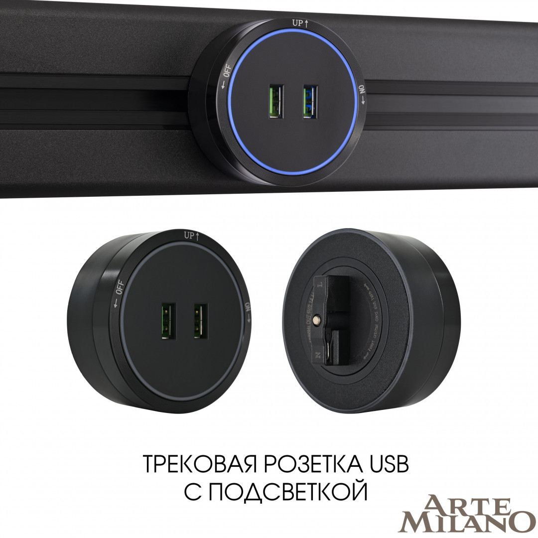 Трековая розетка Arte Milano Am-track-sockets 380066TS LED/USBx2 Black в Санкт-Петербурге