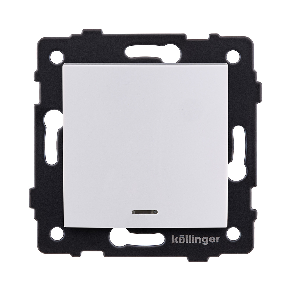 Выключатель кнопочный 1-клавишный 10А/250В с LED подсветкой, изогнутый, белый Kollinger REA-R-013WH для Aspekt, Eleganz, Reflex в Санкт-Петербурге