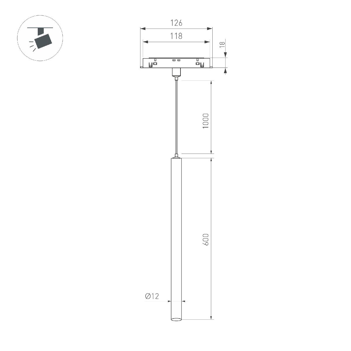 Трековый магнитный светильник Arlight MAG-ORIENT-SPOT-HANG-L600-R12-2W Warm3000 (BK, 20 deg, 48V) 044502 в Санкт-Петербурге