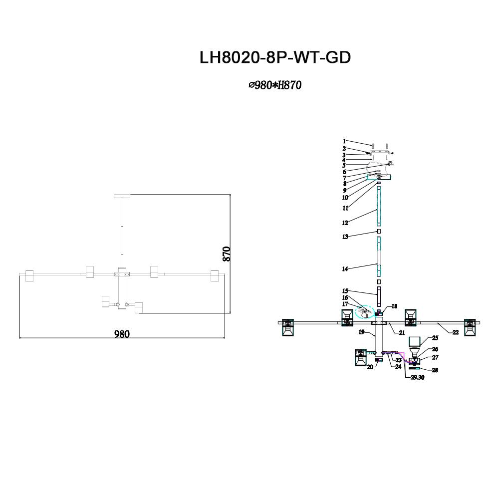 Подвесная люстра Lumien Hall Саурис LH8020/8P-WT-GD в #REGION_NAME_DECLINE_PP#