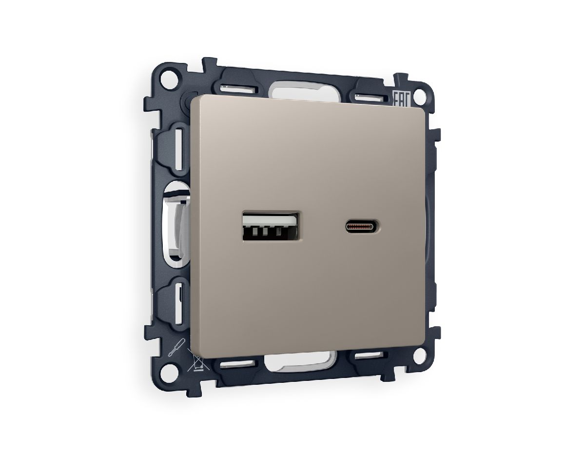 Комплект механизма розетки 2USB A+C 20W (быстрая зарядка) Ambrella Volt Alfa MA371010 в Санкт-Петербурге