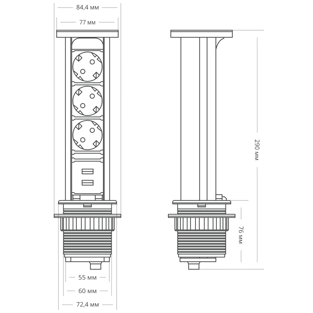 Блок розеток 105W (3 секции и 2 USB) Mebax 00-00001162 в Санкт-Петербурге