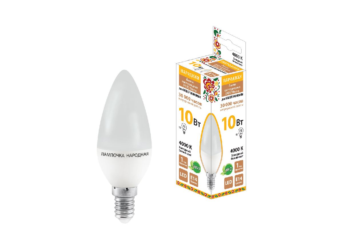 Лампа светодиодная TDM Electric Народная Е14 10W 4000K матовая SQ0340-1594 в Санкт-Петербурге
