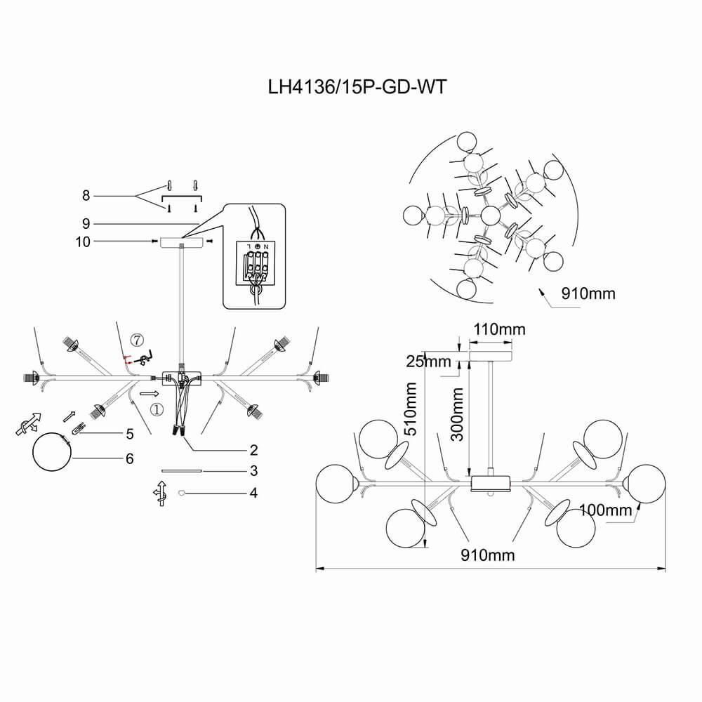 Подвесная люстра Lumien Hall Ilmari LH4136/15P-GD-WT в Санкт-Петербурге