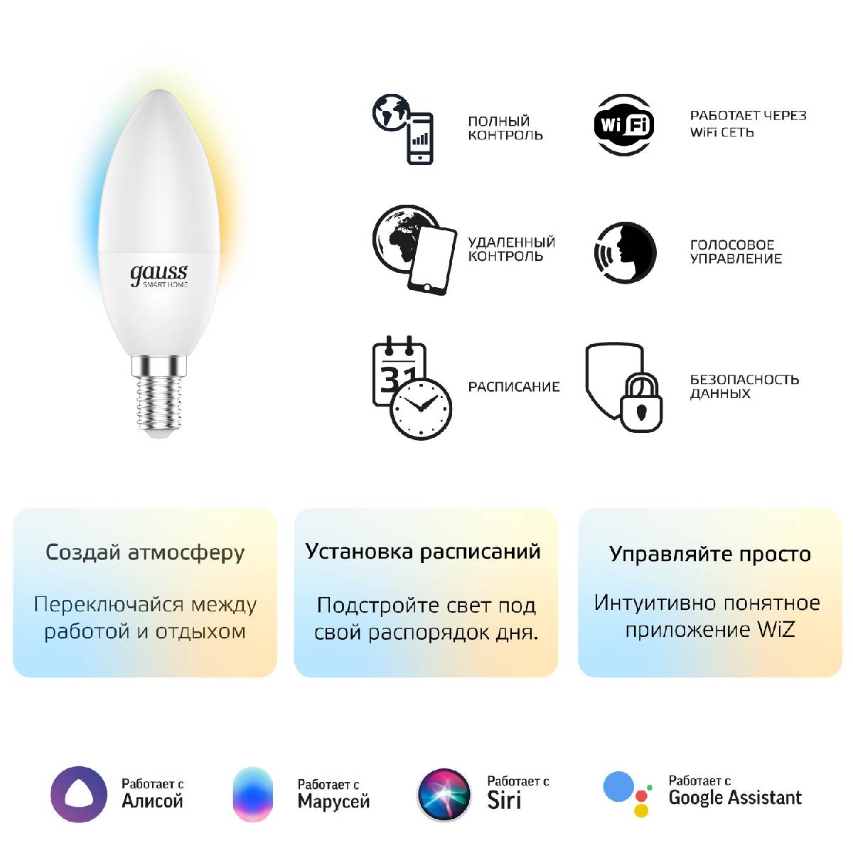 Лампа светодиодная диммируемая Gauss E14 5W 2700-6500K матовая 1110112 в Санкт-Петербурге