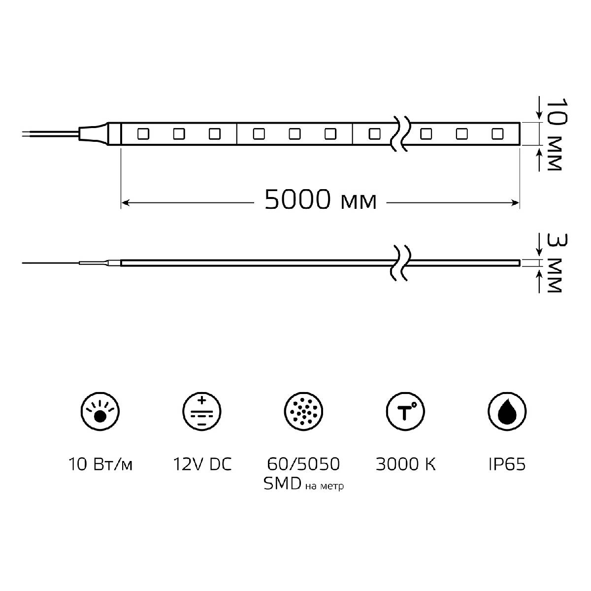 Светодиодная лента Gauss Basic 12В 5050 10Вт/м 3000K 5м IP65 BT051 в Санкт-Петербурге