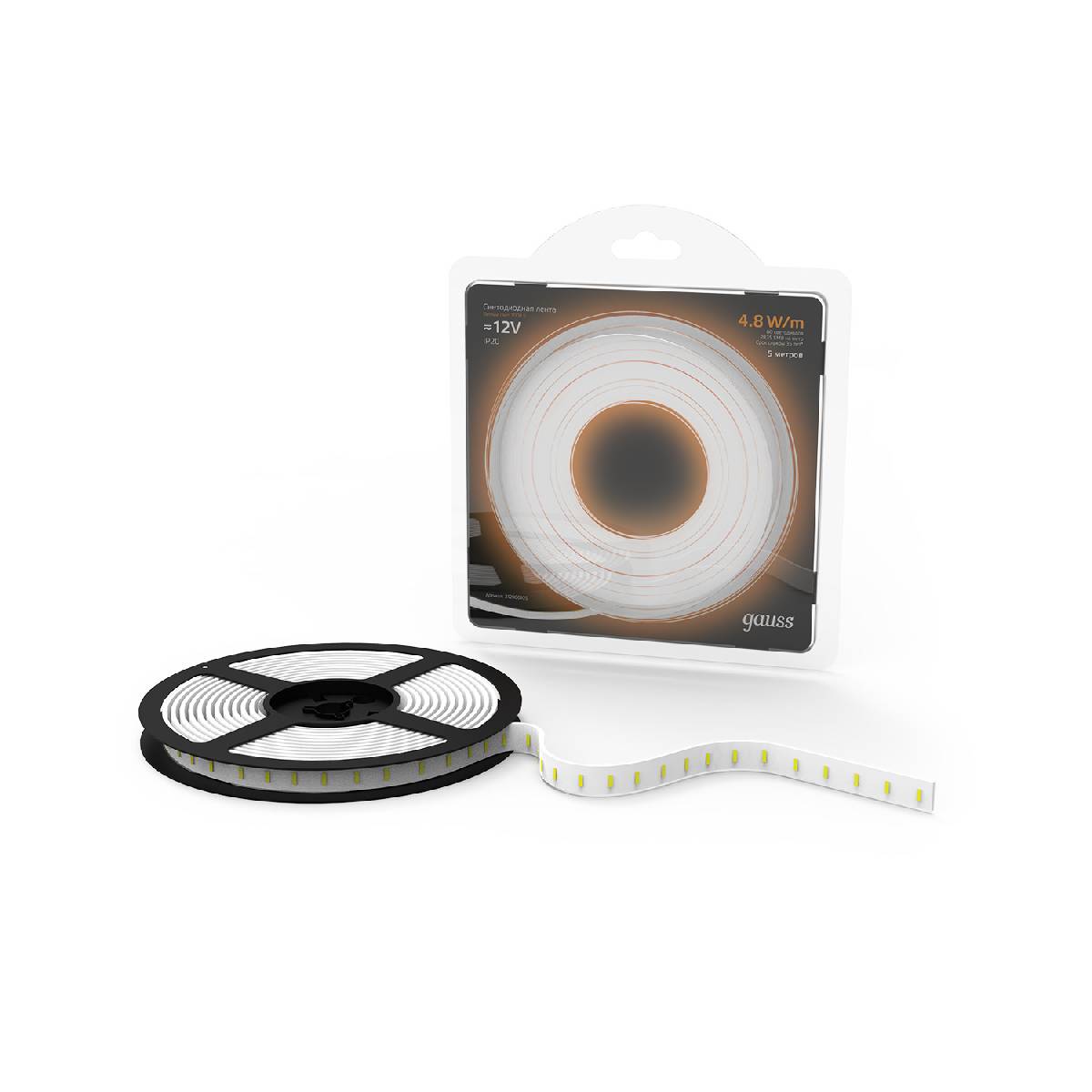 Светодиодная лента Gauss 4,8W/m 60LED/m 2835SMD теплый белый 5M 312000105 в Санкт-Петербурге