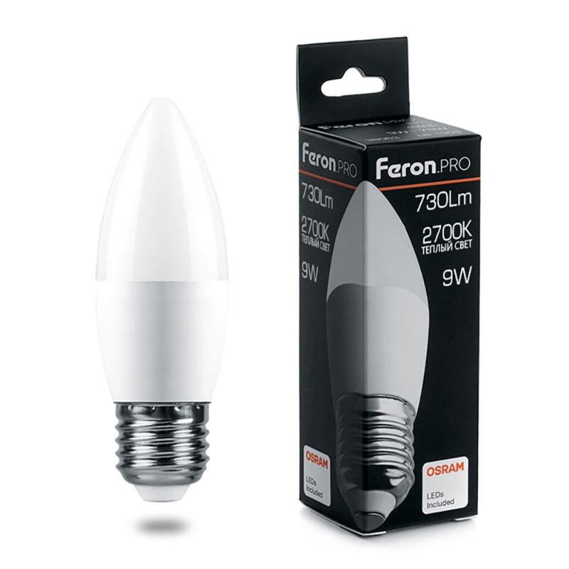 Лампа светодиодная Feron.PRO LB-1309 Свеча E27 9W 2700K 38062 в Санкт-Петербурге