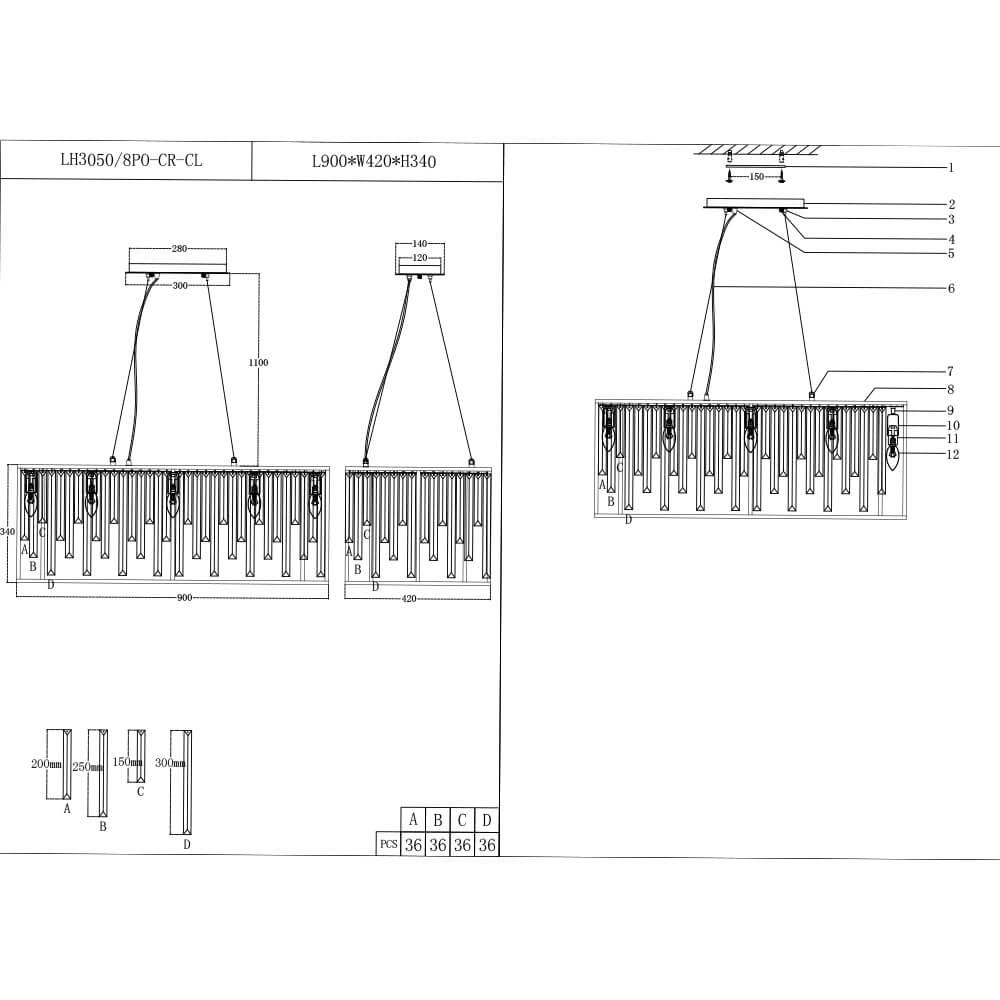 Подвесная люстра Lumien Hall Сиена LH3050/8PO-CR-CL в Санкт-Петербурге