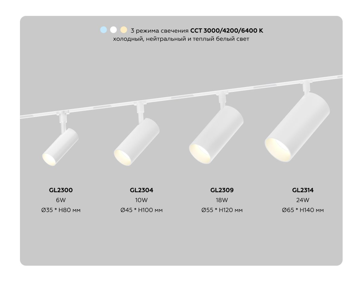 Трековый магнитный светильник с переключателем цв. темп. Ambrella Light GL2304 в Санкт-Петербурге