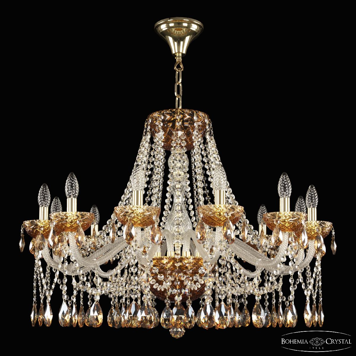 Подвесная люстра Bohemia Ivele Crystal 5413/12/300 G Amber/M-1F K721 в Санкт-Петербурге