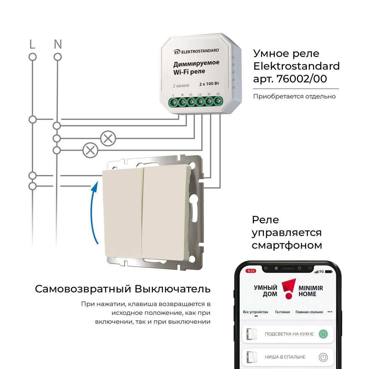 Выключатель двухклавишный с самовозвратом Werkel 4690389192357 W1122462 a062577 в Санкт-Петербурге