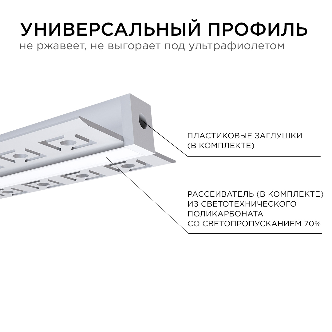 Профиль под штукатурку Apeyron ширина ленты до 9мм (рассеиватель, заглушки - 2шт) 08-47 в Санкт-Петербурге