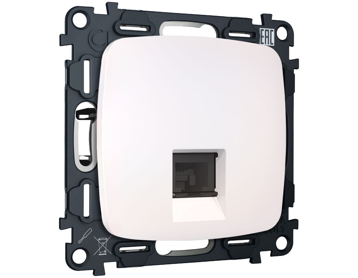 Комплект механизма компьютерной розетки Ambrella Volt RJ-45 (8P8C) CAT6A экранированной с автоматической защитной шторкой OMEGA MO212005 Жемчуг QUANT (OP2120, VM185) в Санкт-Петербурге