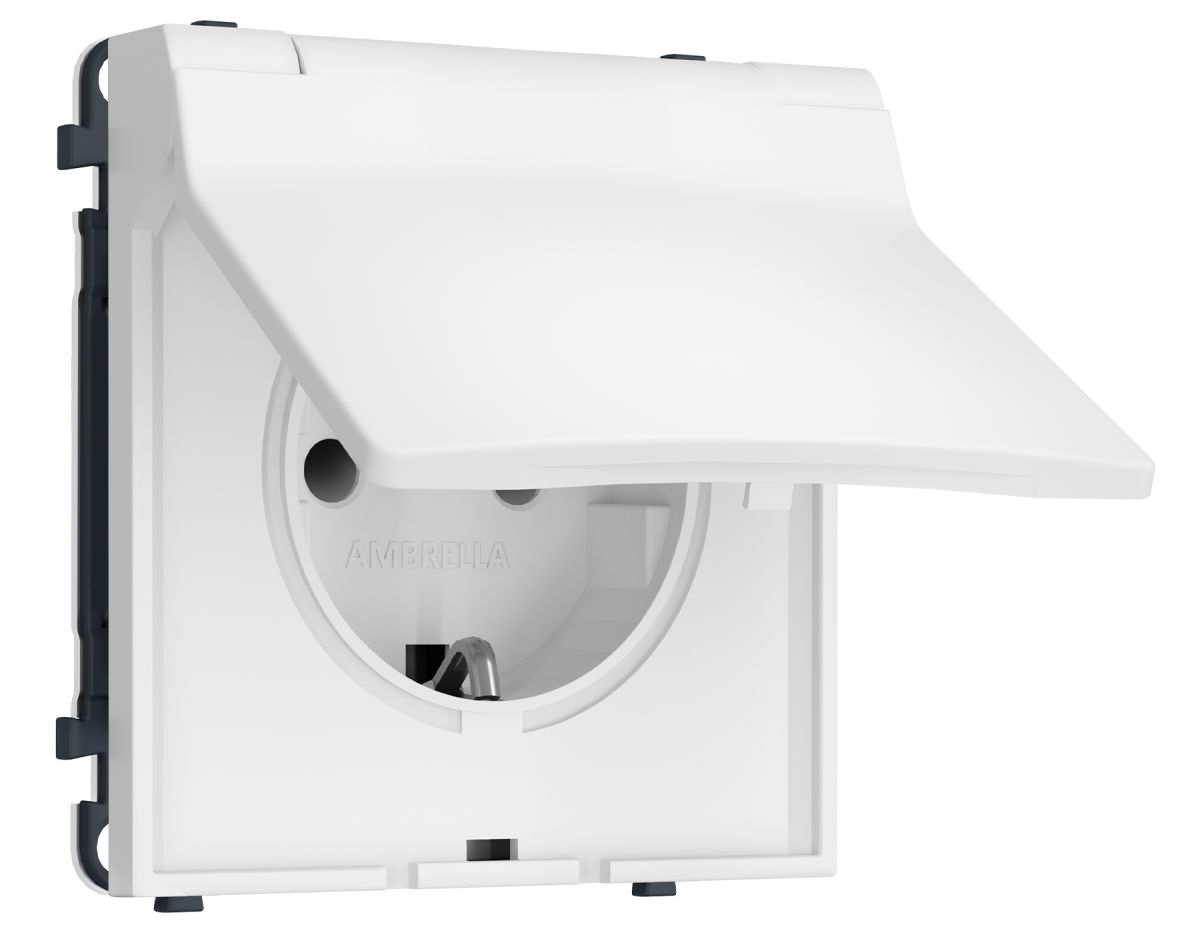 Комплект механизма электрической розетки SIGMA Белый мягкое касание 50Hz 2P+E с/з с/ш и крышкой IP44 16A-250V QUANT PRO Ambrella Volt MS828010 (SP8280, PR141) в #REGION_NAME_DECLINE_PP#