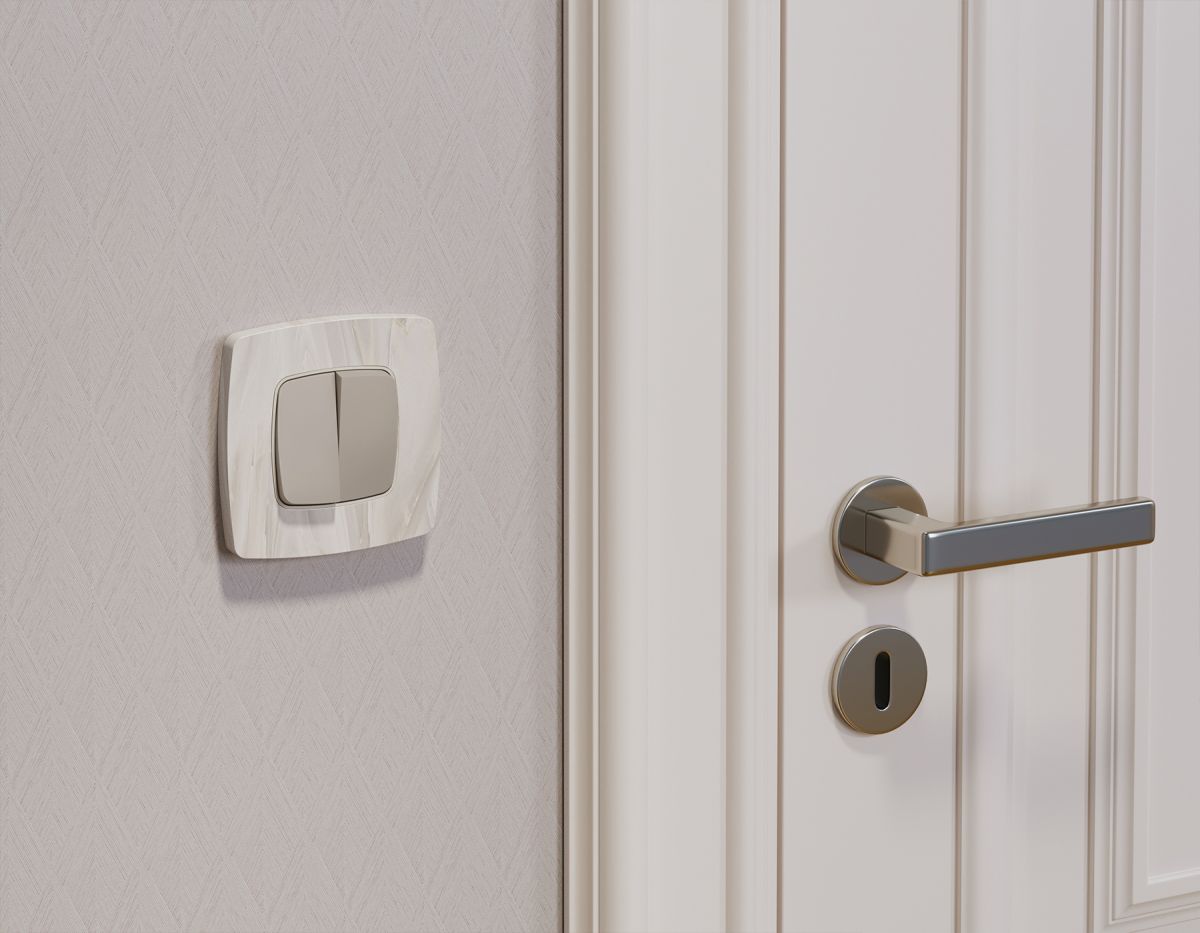 Комплект механизма 2-клавишного перекрестного выключателя Ambrella Volt 10A-250V OMEGA MO363030 Серо-бежевый матовый QUANT (OP3630, VM125) в Санкт-Петербурге