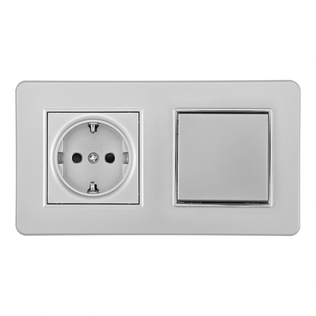 Выключатель одноклавишный с розеткой Arte Milano SET16-2-40-1-30-1 silver в Санкт-Петербурге