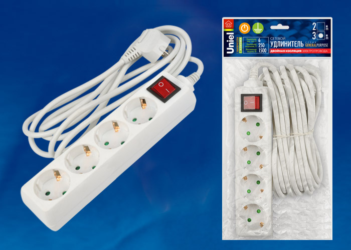 Удлинитель (UL-00002849) 4гн х 3м с/з + выкл Uniel General S-GCP4-3B в Санкт-Петербурге