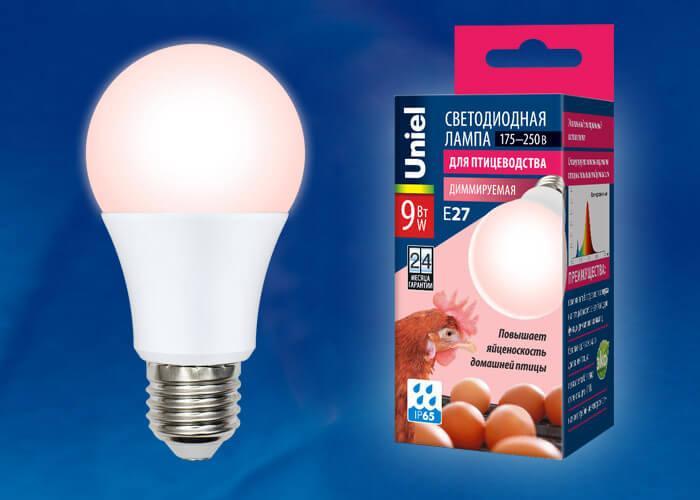 Лампа светодиодная диммируемая для птиц Uniel E27 9W LED-A60-9W/SCEP/E27/FR/DIM IP65 PLO65WH в #REGION_NAME_DECLINE_PP#