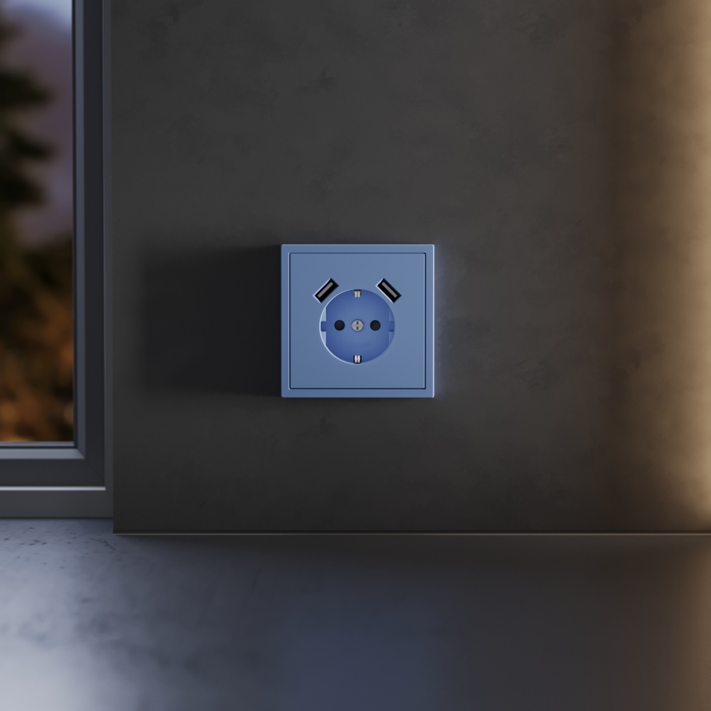 Накладка для розетки с заземлением и защитными шторками, с USB A+A Voltum S70 (деним) VLS000915 в #REGION_NAME_DECLINE_PP#