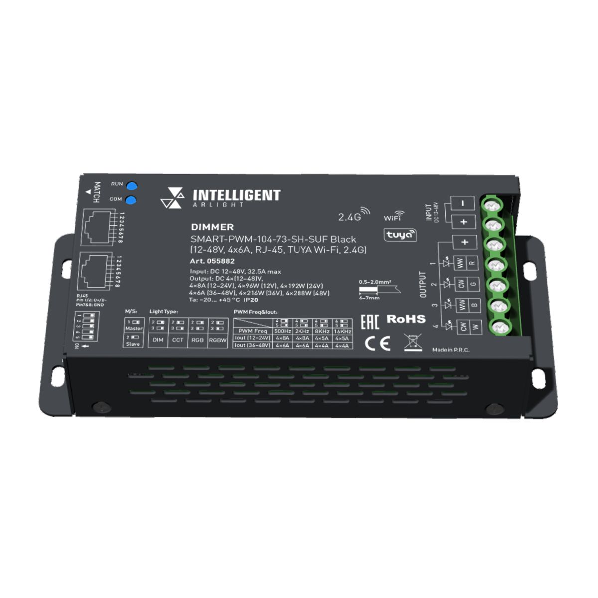 Диммер Arlight SMART-PWM-104-73-SH-SUF Black (12-48V, 4x6A, RJ-45, TUYA Wi-Fi, 2.4G) (IARL, IP20 Металл) 055882 в #REGION_NAME_DECLINE_PP#