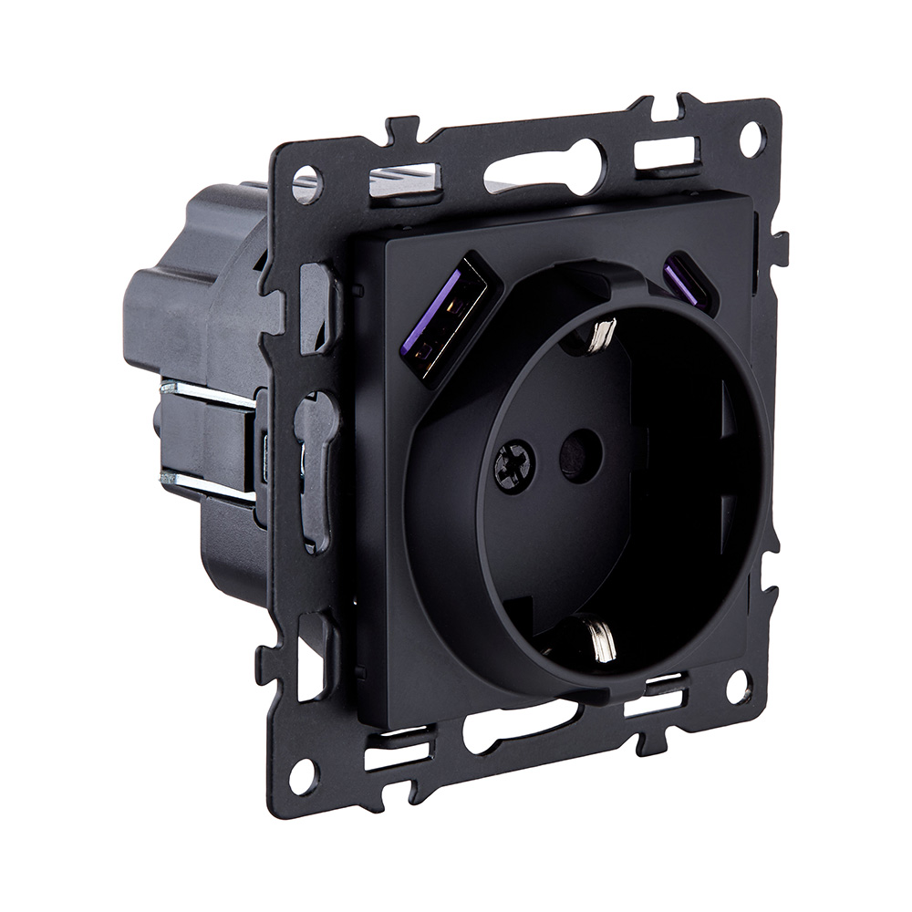 Розетка штепсельная SCHUKO 16A/250 В с USB A+C 20W, черный Kollinger Asthetik AS-016BK в #REGION_NAME_DECLINE_PP#